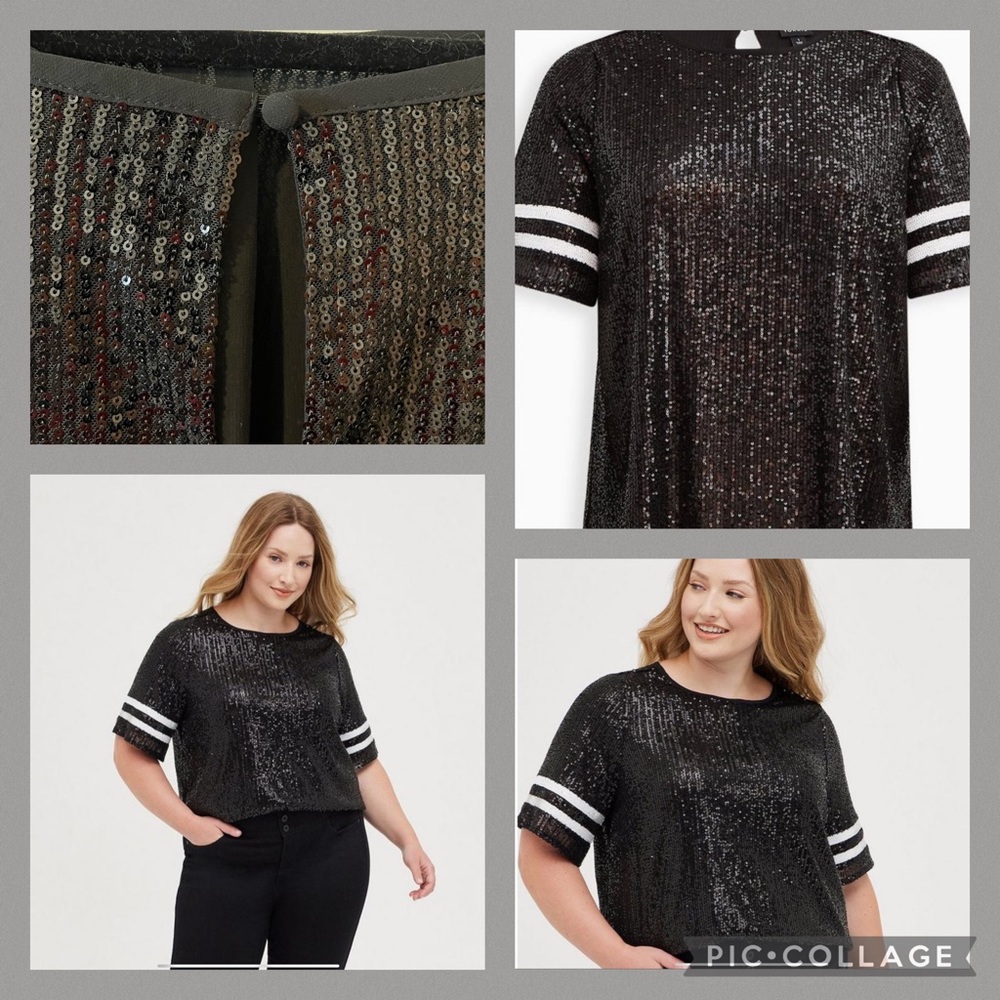 Torrid Abbey Blouse NWT - Black Sequin Football Stripe